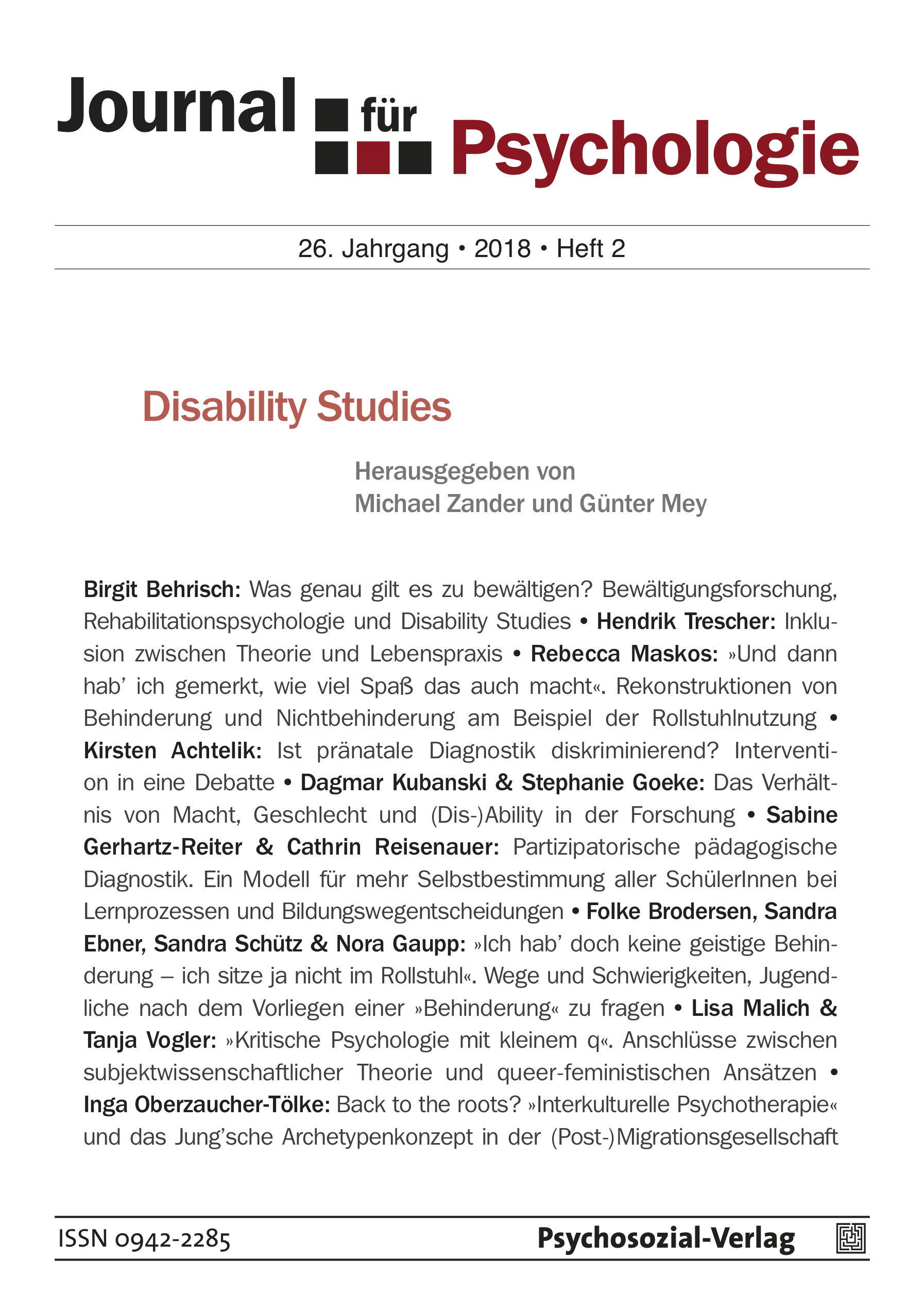 					Ansehen Bd. 26 Nr. 2 (2018): Disability Studies
				