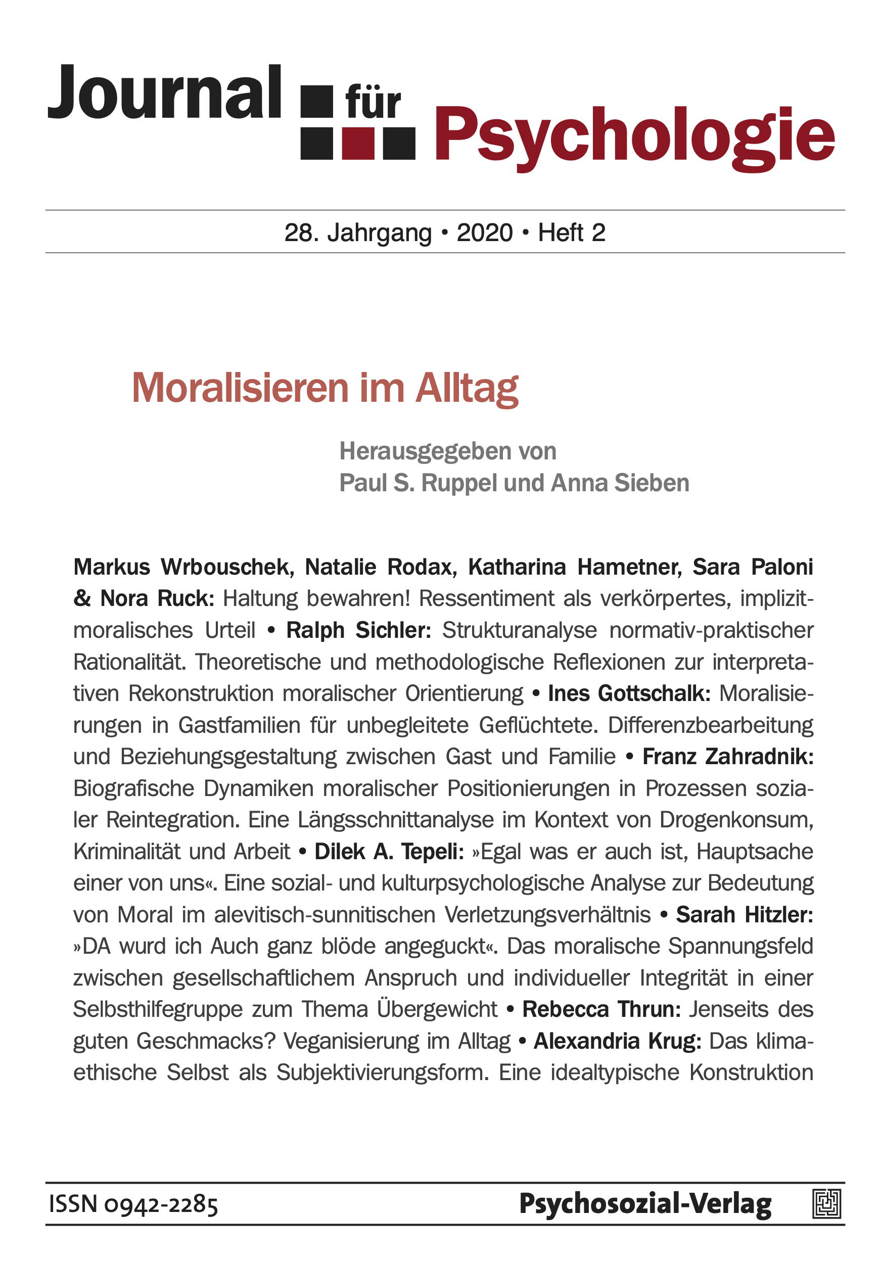 					Ansehen Bd. 28 Nr. 2 (2020): Moralisieren im Alltag
				